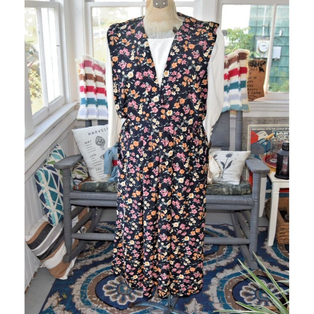 Vintage 80s S.L. Fashions Floral Print Dress Long Sleeve USA Made Size 8 Medium